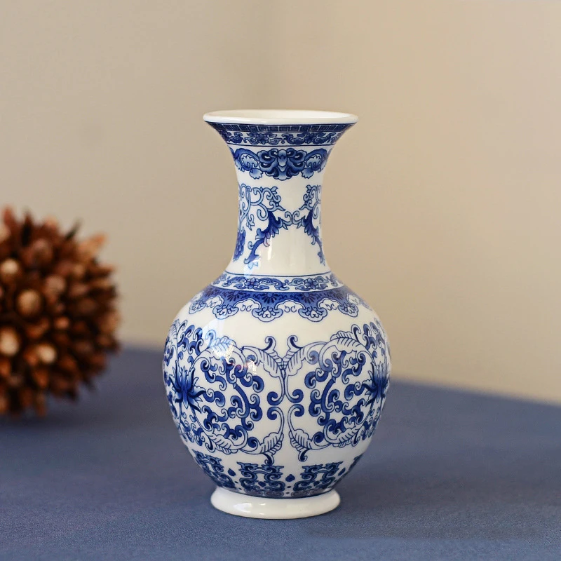 Florero de cerámica para decoración del hogar, jarrones azules y blancos para decoración de boda, adornos para el salón, mesa, artesanía de arte Retro de escritorio