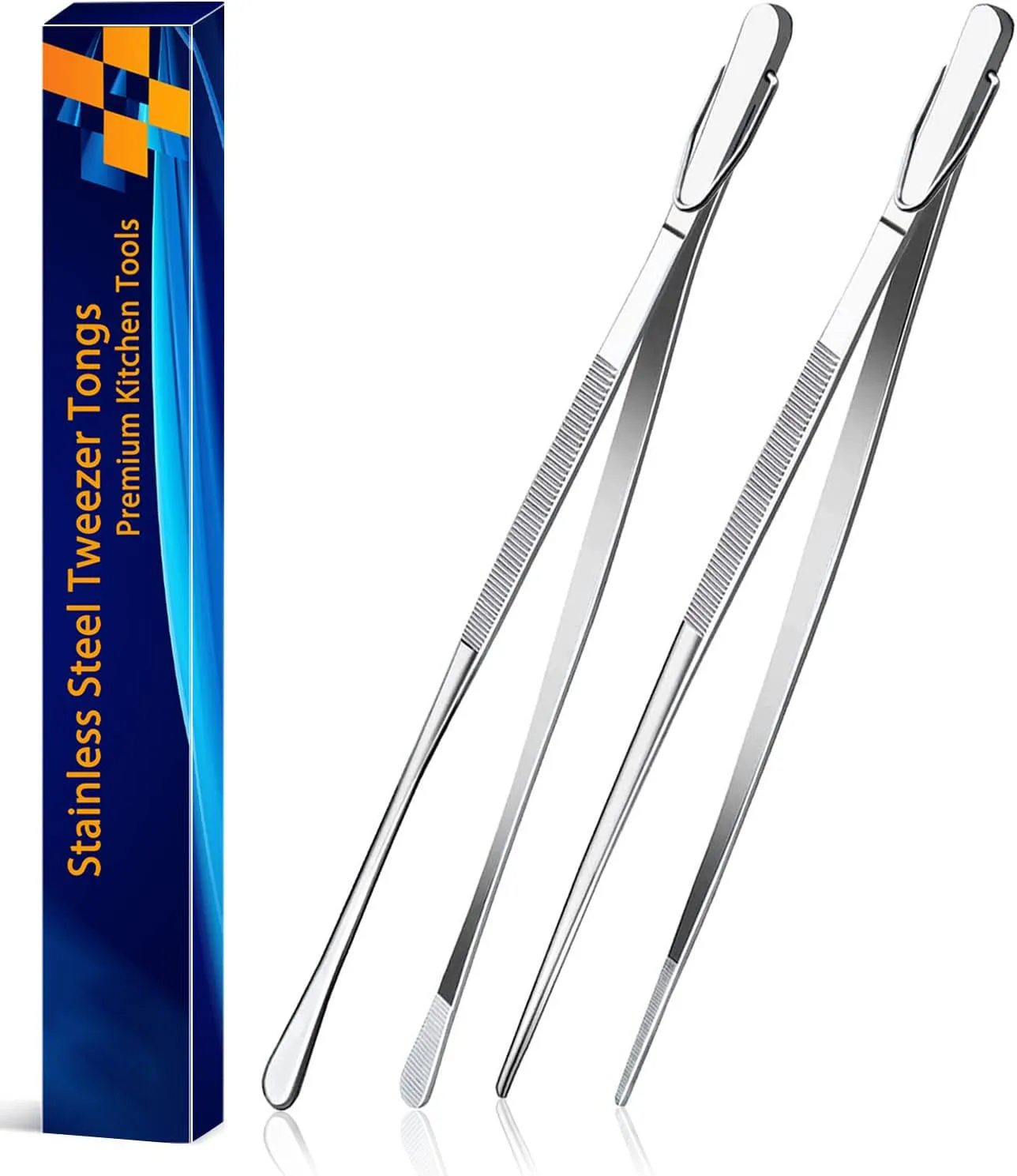 2 Pcs 12-Inch Fine long Tweezer Tongs for Cooking, Stainless Steel Kitchen & Cooking Tweezers Tongs