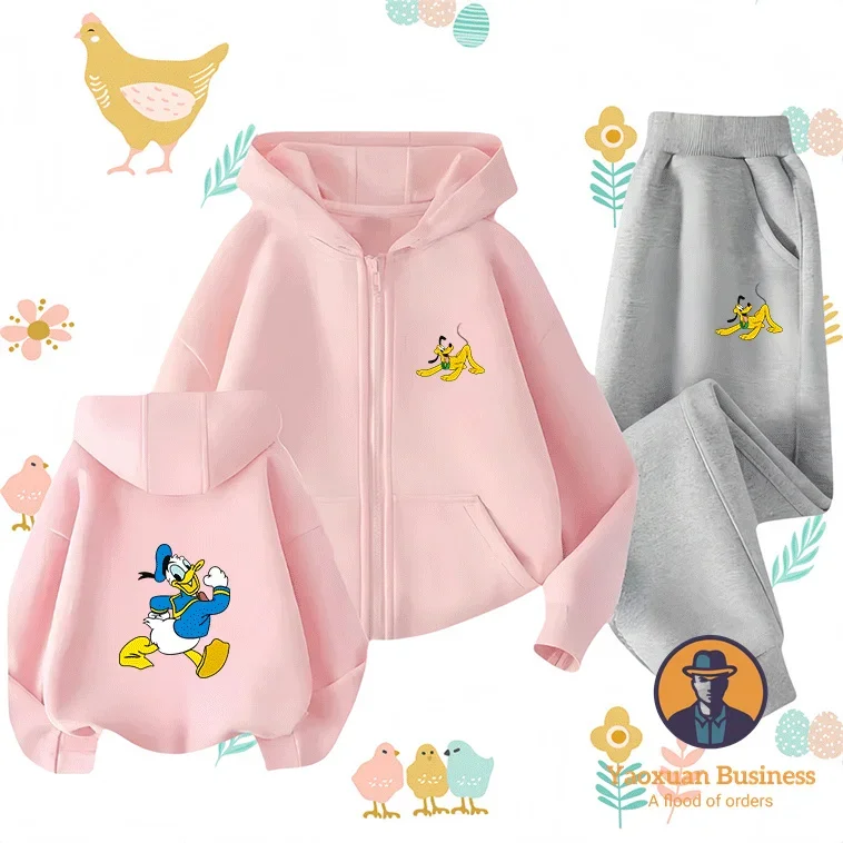 جديد ديزني كيدز ليتل بنين بنات زمم هوديي مجموعة لطيف الكرتون المطبوعة يندبروف الدافئة الخريف الشتاء جديد