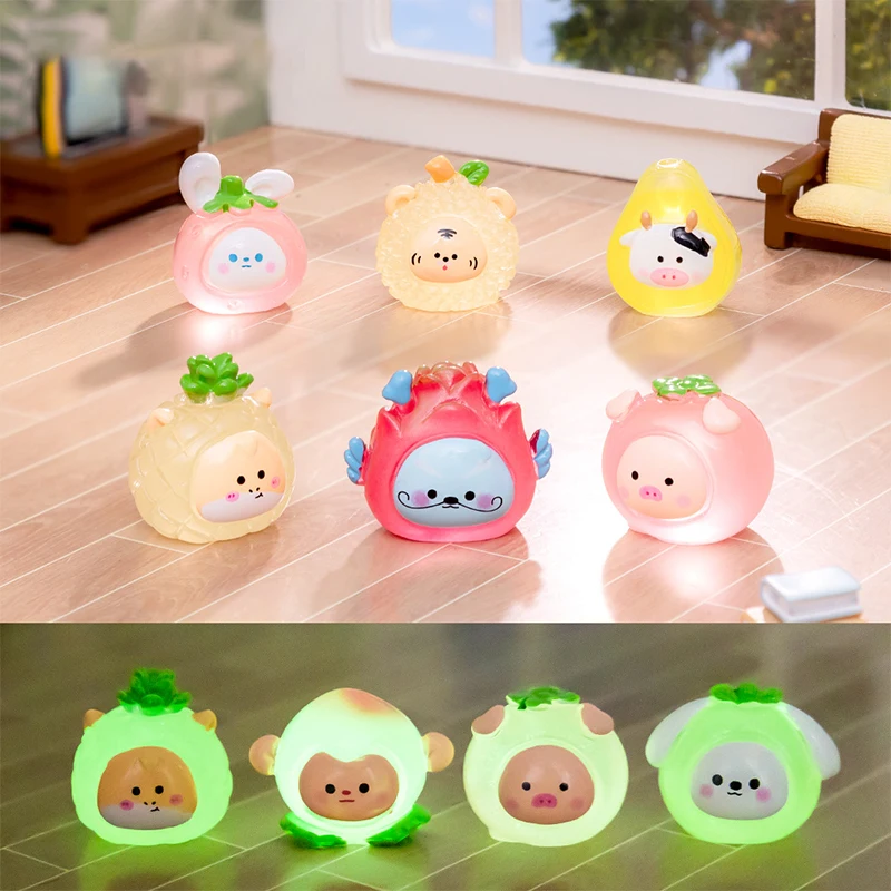 Luminous Cute Mini Luminous Zodiac Fruit Modelling Statue DIY Decorations Accessories Home Desktop Car Decorations