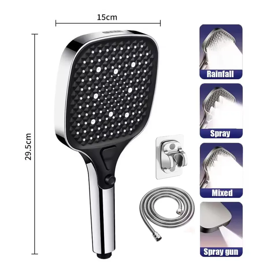 

New 15CM Large Panel 4-Modes High-pressure Shower Head Water-saving Shower Heads Water Massage Sprayer Home Bathroom Accessories