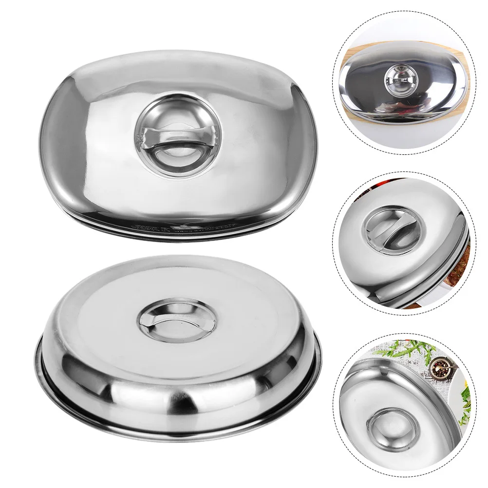 

2pcs Stainless Steel Food Cover Thickened Heightened Dish Lid For Kitchen Heat Preservation Household Protective Cover