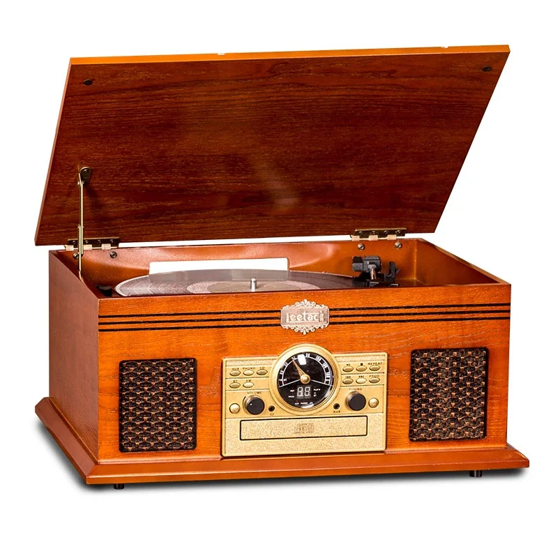 Latest 2024 model Nostalgic 3-Speed with Radio Wooden vinyl Turntable Record Player gramophone