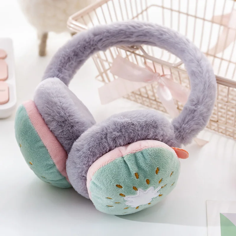 Cute Cartoon Fruit Girls Winter Warm Ear Muffs  Fluffy Fold Burger Shape Headphone Earmuffs Soft Cashmere Warmer Fake Fur Earlap