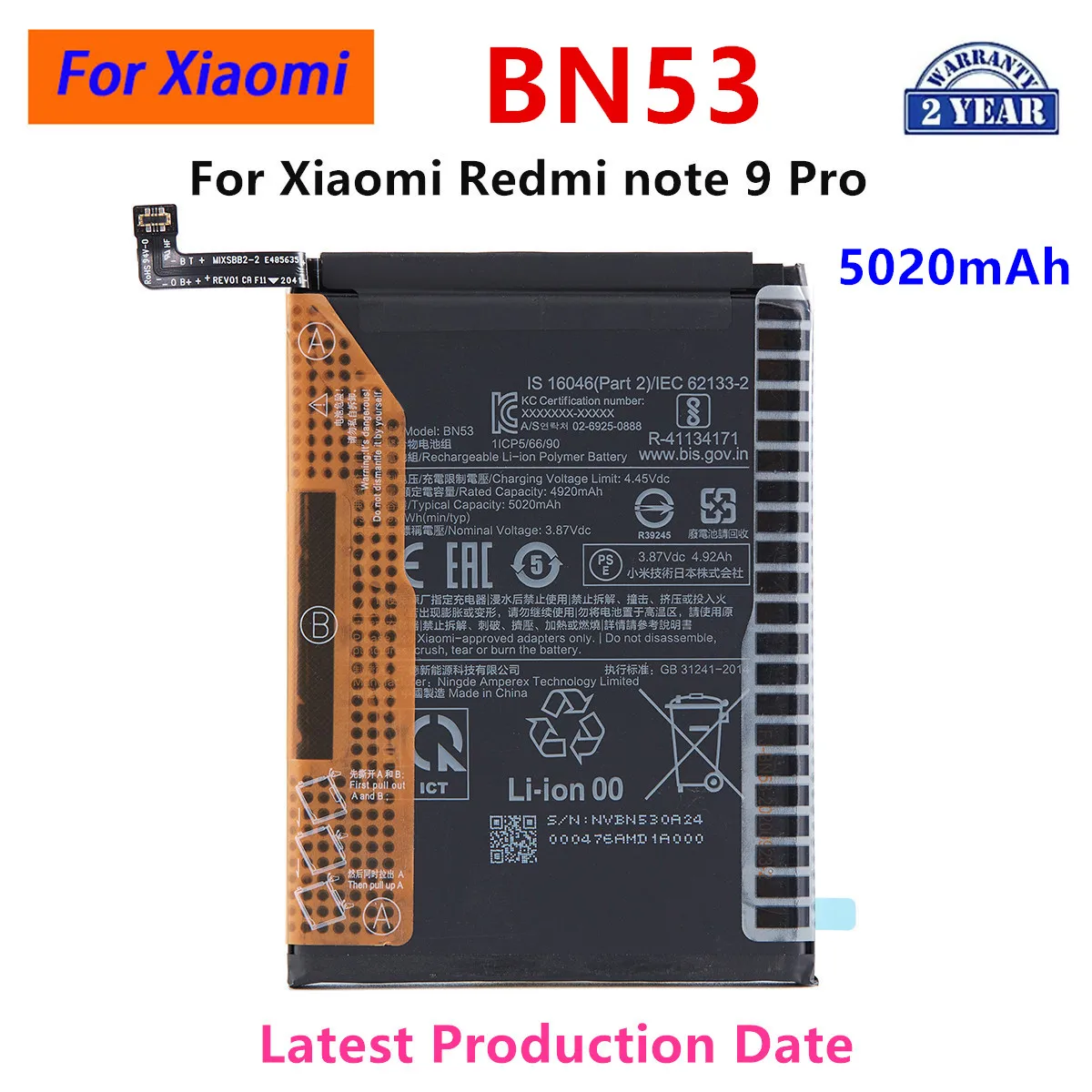 Brand New BN53 5020mAh Battery For  Xiaomi Redmi note 9 Pro Phone  Batteries+Tools