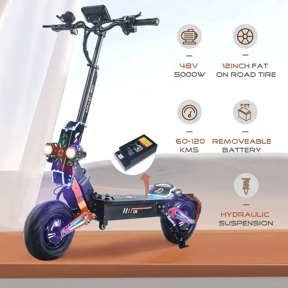 Off-road Electric Scooter 12-inch Off-road Explosion-Proof Tires 5000W Dual Motor 48V35AH 60KM/H Foldable Electric Scooter
