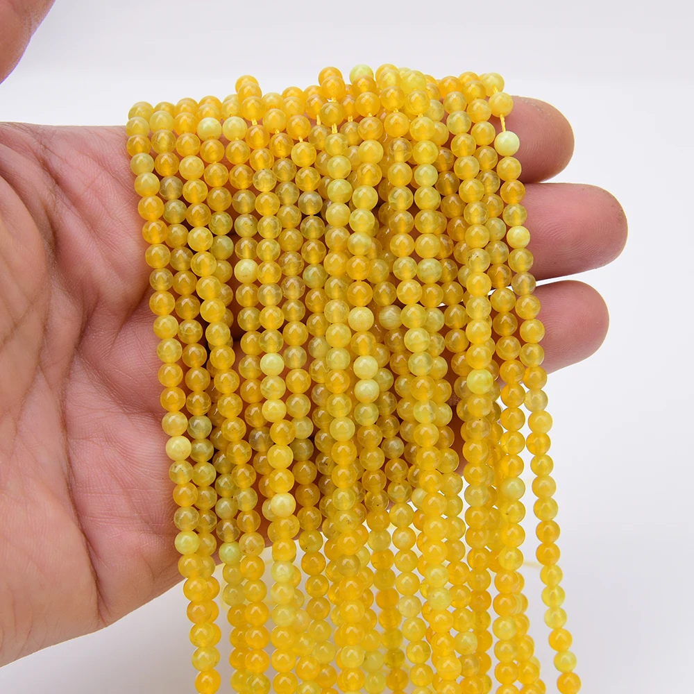 APDGG 4mm 2 Strands Natural Yellow Opal Stone Round Loose Beads 15.6'' Jewelry DIY