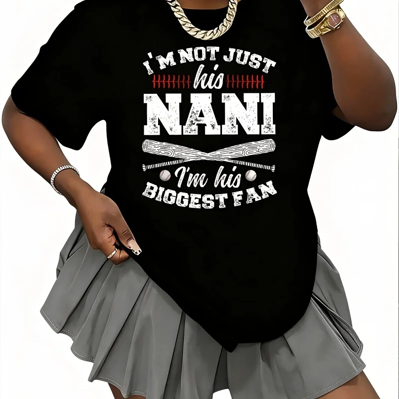His Biggest Fan Baseball Nani of a Baseball Player Nani Women's 100% Cotton T-Shirt Short Sleeve Top Casual Round Neck Fun Print Tee S-5Xl