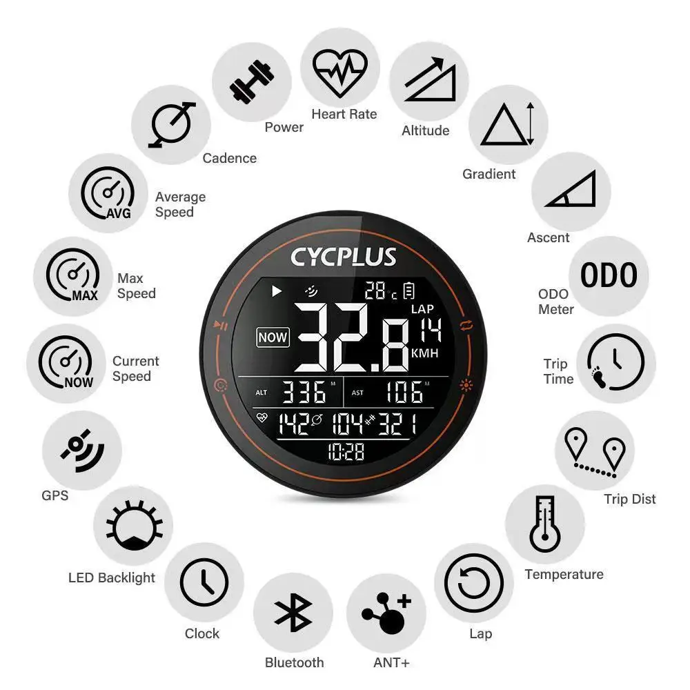 CYCPLUS M1 GPS Bike Computer Wireless ANT+ Bluetooth 5.0 IPX6 Waterproof Speedometer Cycling Odometer
