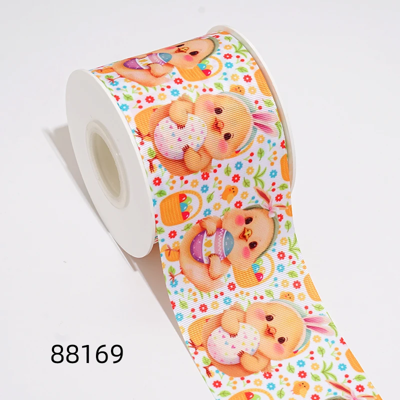 DIY Cartoon Easter Egg Bunny Printed Grosgrain Ribbon For Craft Supplies Sewing Accessories 5 Yards. 88167