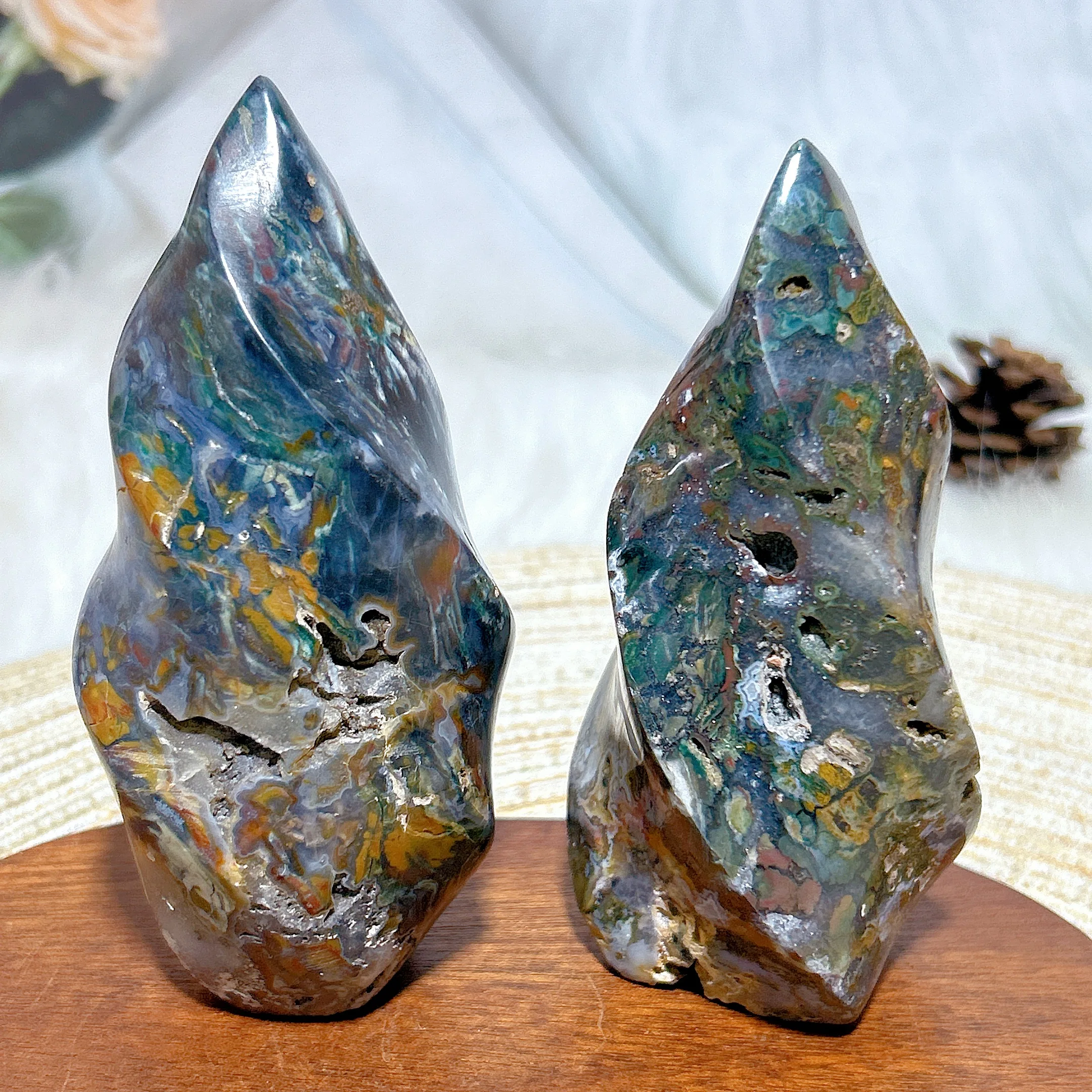 Natural Crystal Ocean Jasper Torch Colorful Freeform High Quality Healing Reiki Gemstone Home Decoration Room Decor Gift