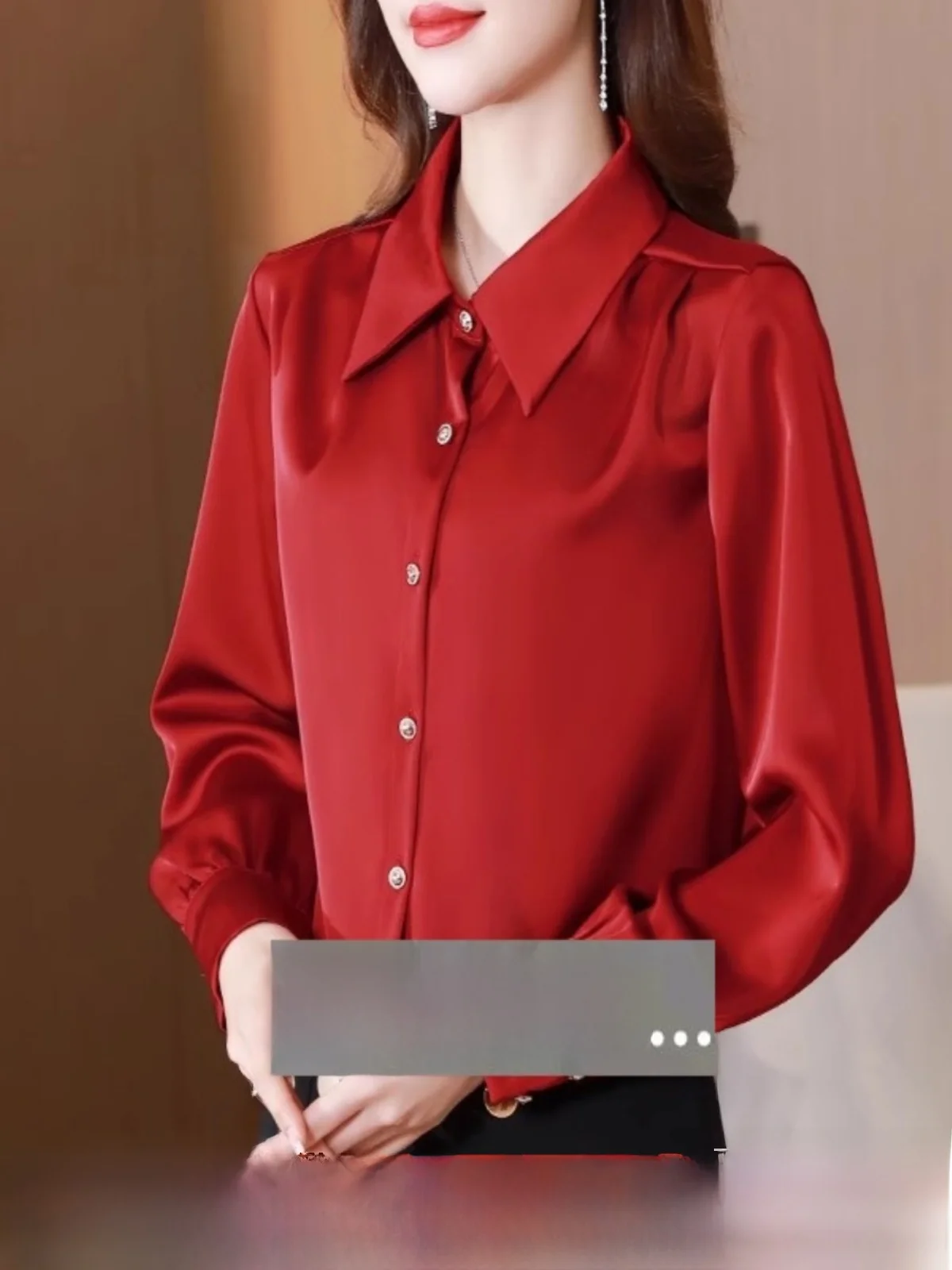 

Red Silk irt Women's Faion Commute Slim Fit Long Sve Collar Garment Tag Removed Busin Casual Wear Micro Stretch