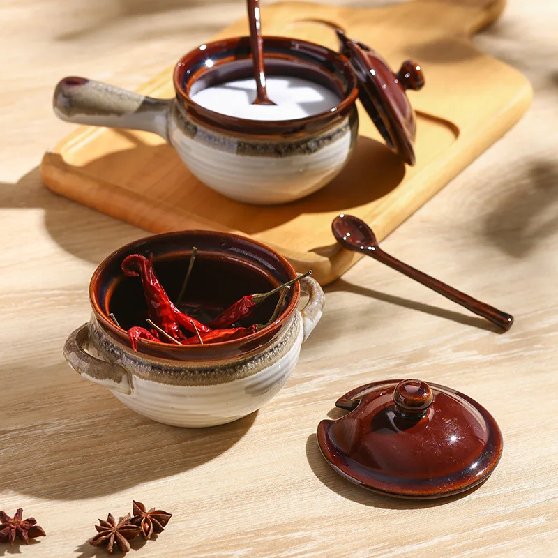 Modern Ceramic Sustainable 400ml Household Seasoning Box Kitchen Storage Seasoning Jar Special Hot Pepper Oil High Temperature