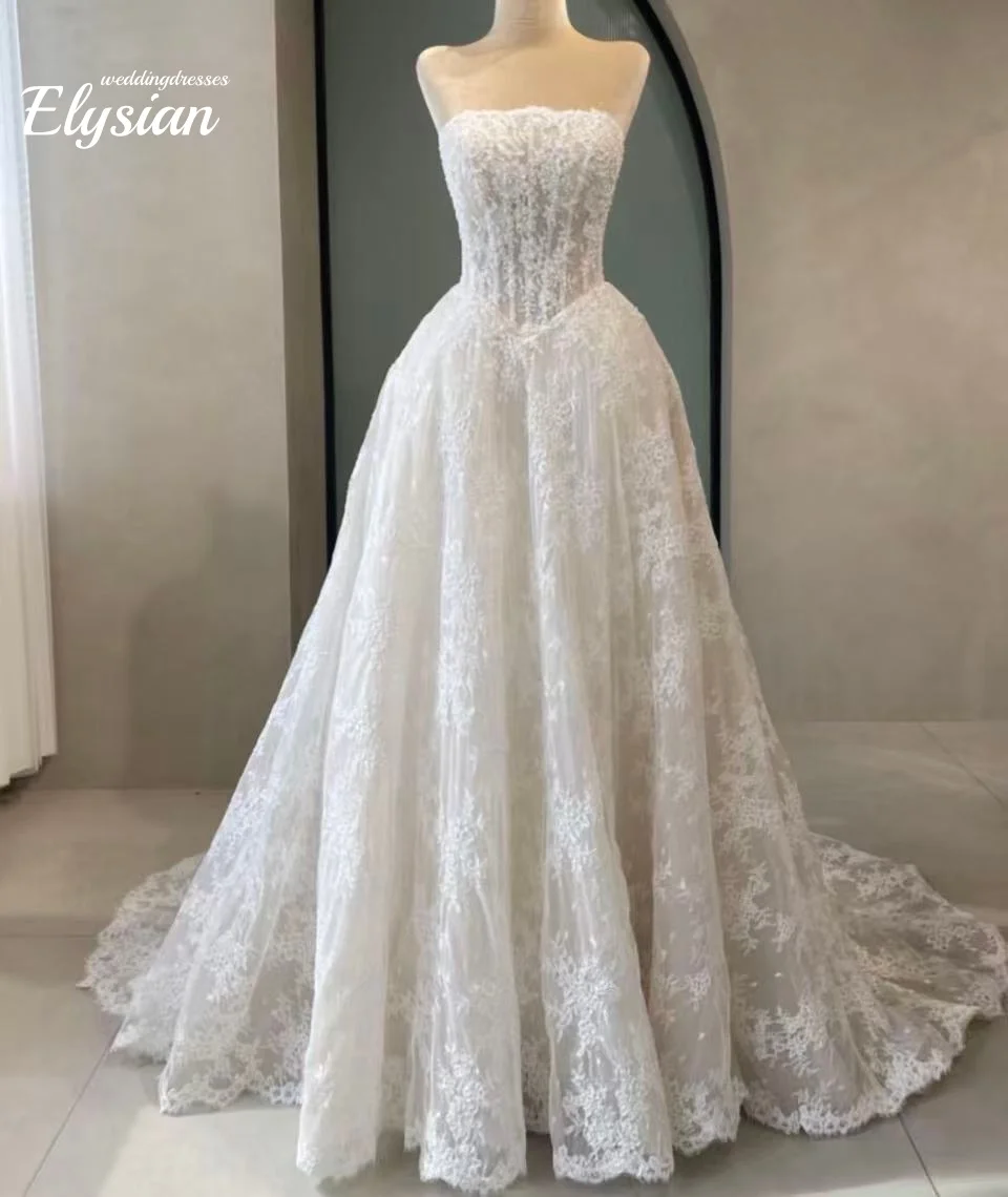 Customized Boho Lace Wedding Dresses A Line OffShoulder Bride Gowns Long Sleeve Backless Formal Tulle Vestidos De Novia