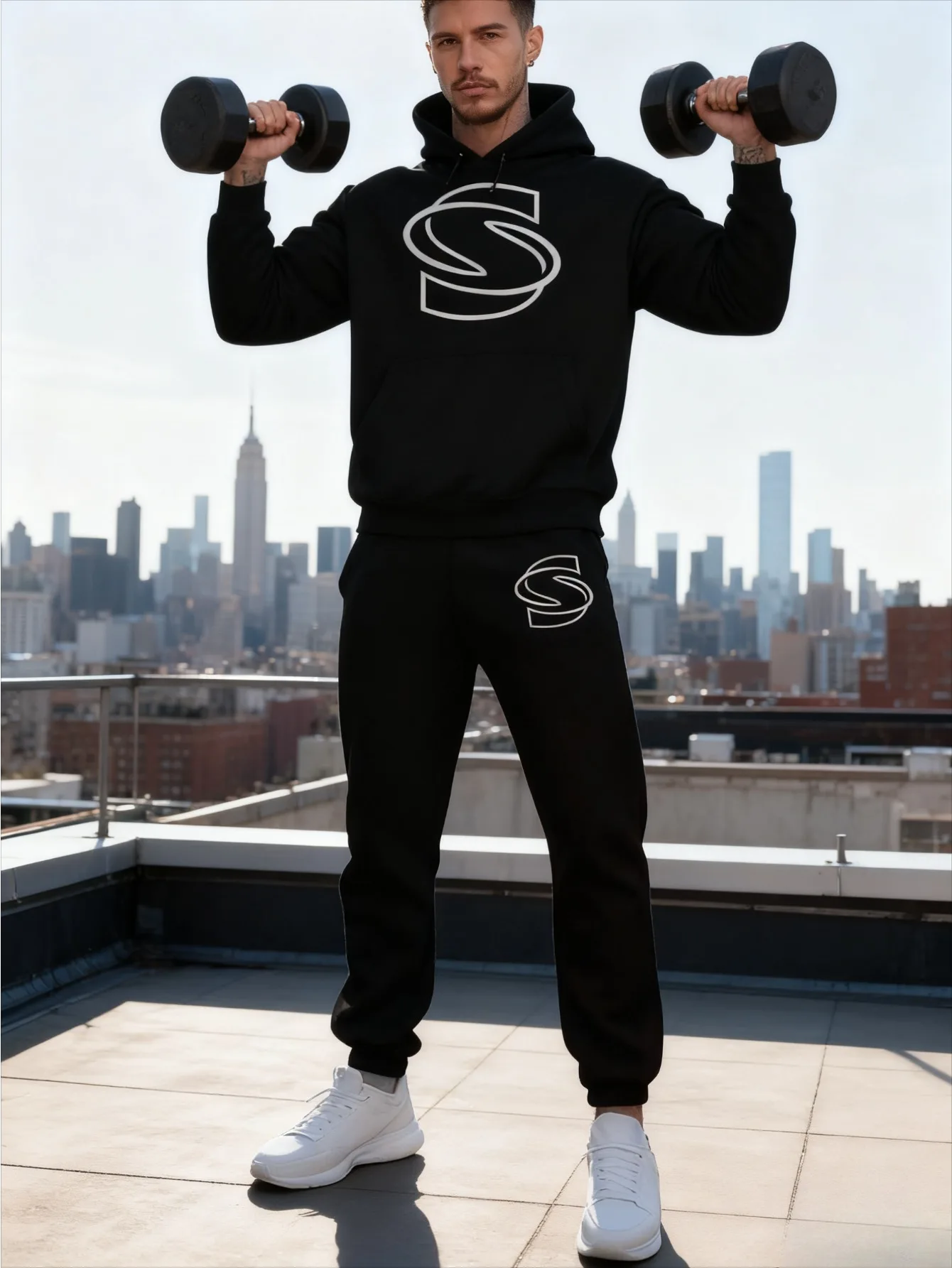 بدلة رياضية بغطاء للرأس بطباعة رقمية للرجال أوروبية وأمريكية - قماش سويت شيرت عالي الجودة وصديق للبشرة