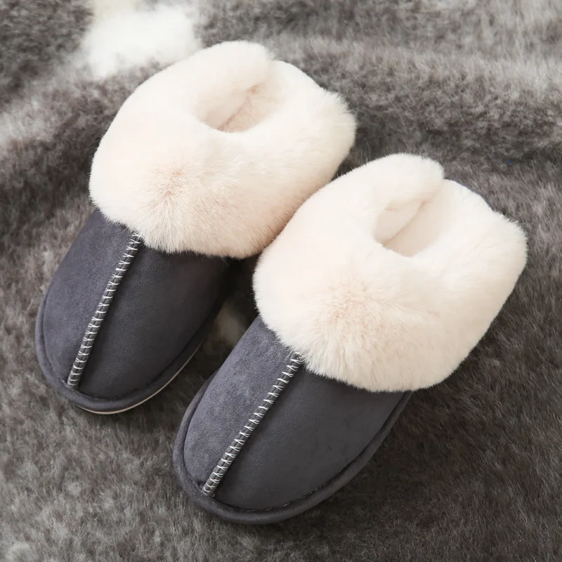 Men Winter New Cotton Slippers Outdoor Fashion Warm Indoor Bedroom Cotton Plush Shoes Fleece Fluffy Couple Memory