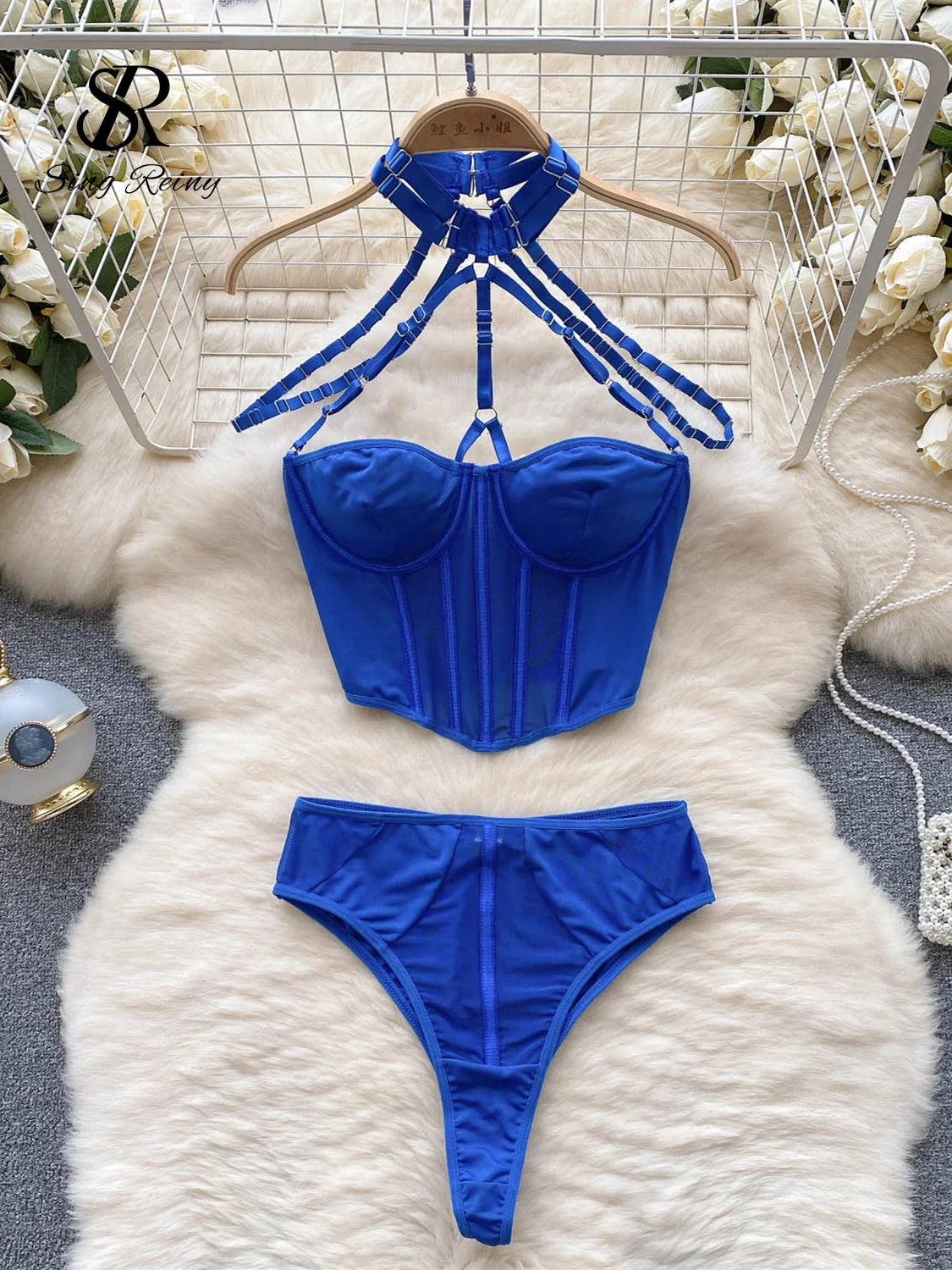 SINGREINY Fashion Mesh Sexy Underwear Sets 2023 Halter Strapless Cropped  Y2K Top+Thongs Sheer Erotic Porn Lingerie Shapewear - AliExpress 200000345