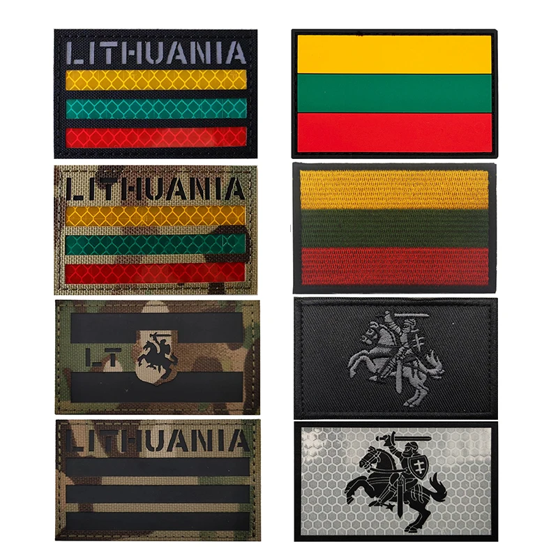Lithuania Flag Embroidered Patches National IR Reflective Lithuanian Flags Armband Decorative Badges