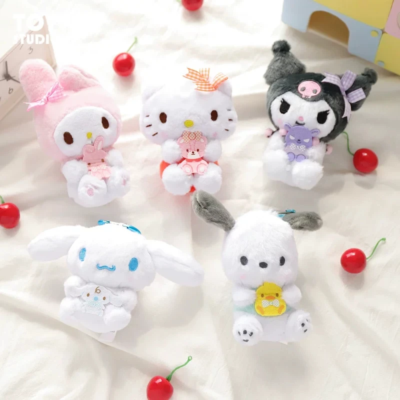 Genuine Sanrio Hello Kitty Kuromi Melody Pachacoo Cinnamoroll Stuffed Toy Pendant Cute Plush Toys Keyring Keychain Birthday Gift