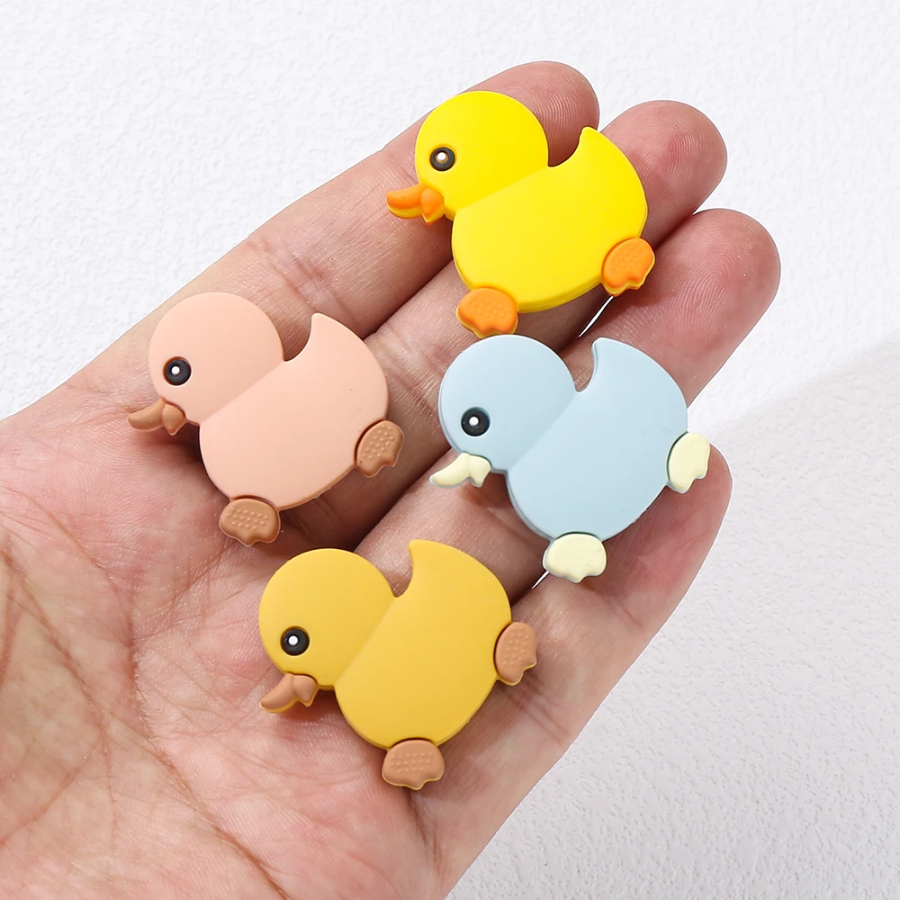 10Pcs New Silicone Beads Cute Colorful Duckling Loose Beads For Jewelry Making DIY Baby Teether Toys Bracelet Necklace Accessory