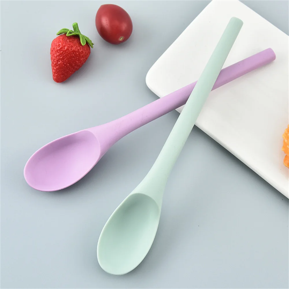 Silicone Spoon Small Spoon with Long Handle Heat Resistant Easy To Clean Non-stick Rice Spoons Tableware Utensil Kitchen Tool