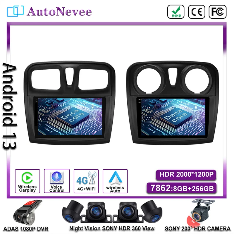 Android 14 For Renault Logan 2 Sandero 2 2012 - 2019 Multimedia Player Stereo Head Unit GPS Navigation No 2din DVD QLED Screen