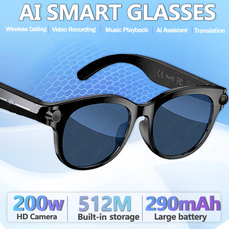 

2026 New Al Smart Glasses 200w HD Camera Video Record Voice Translation Photo Recognition Music Playback BT Call Smart Sunlasses
