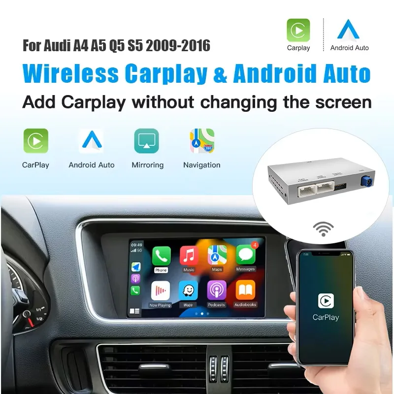 AUTOABC Wireless CarPlay auto Android interface for Audi A4 B8 A5 Q5 2009-2015 with play functions for Car AirPlay Mirror Link 