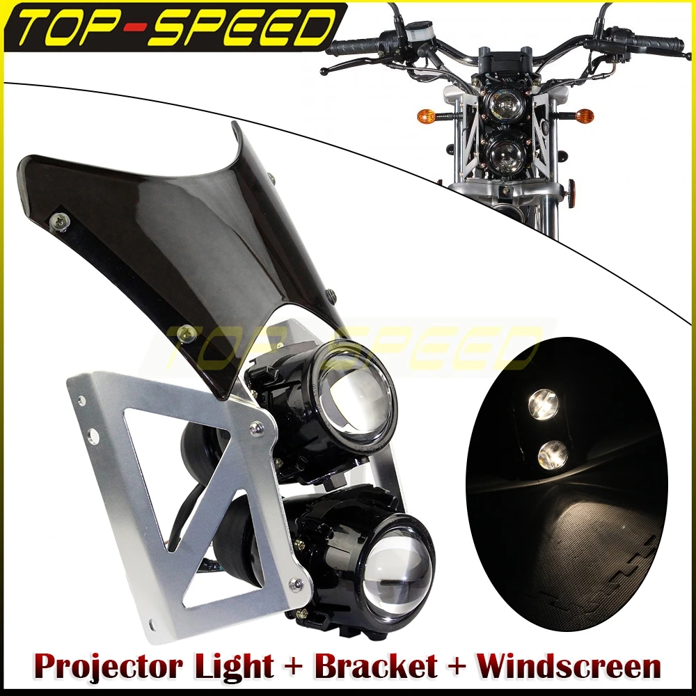 Universal Dirt Bikes Twin Stacked Projector Headlight W/Brackets Windshield For MadAss 50 Dual Sport Motor Bike Naked Motorcycle