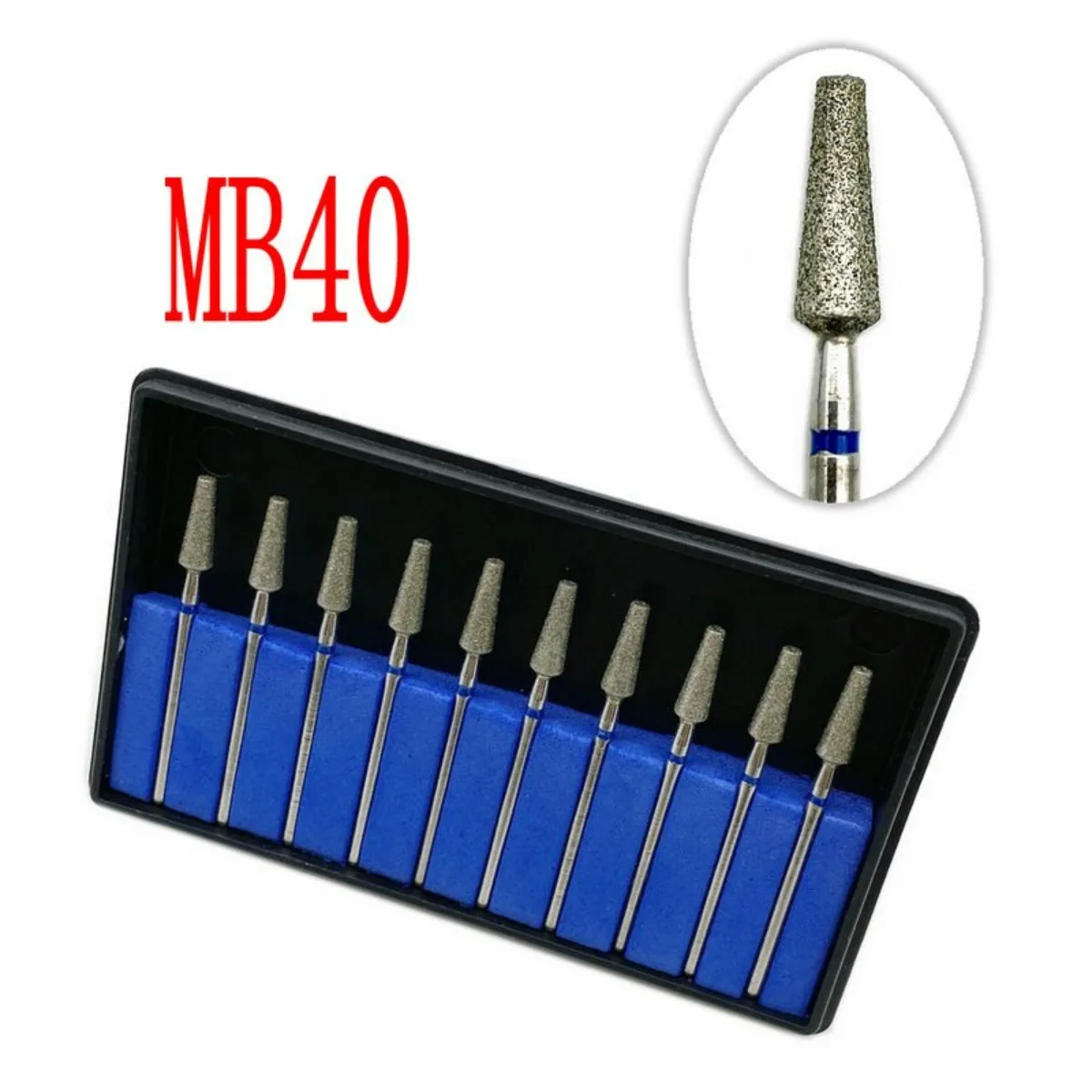 10pcs/kit Dental Lab Electroplated Diamond Point Polisher Dentals HP Diamonds Burs Rotary Bur Nail Drill Bits MB40