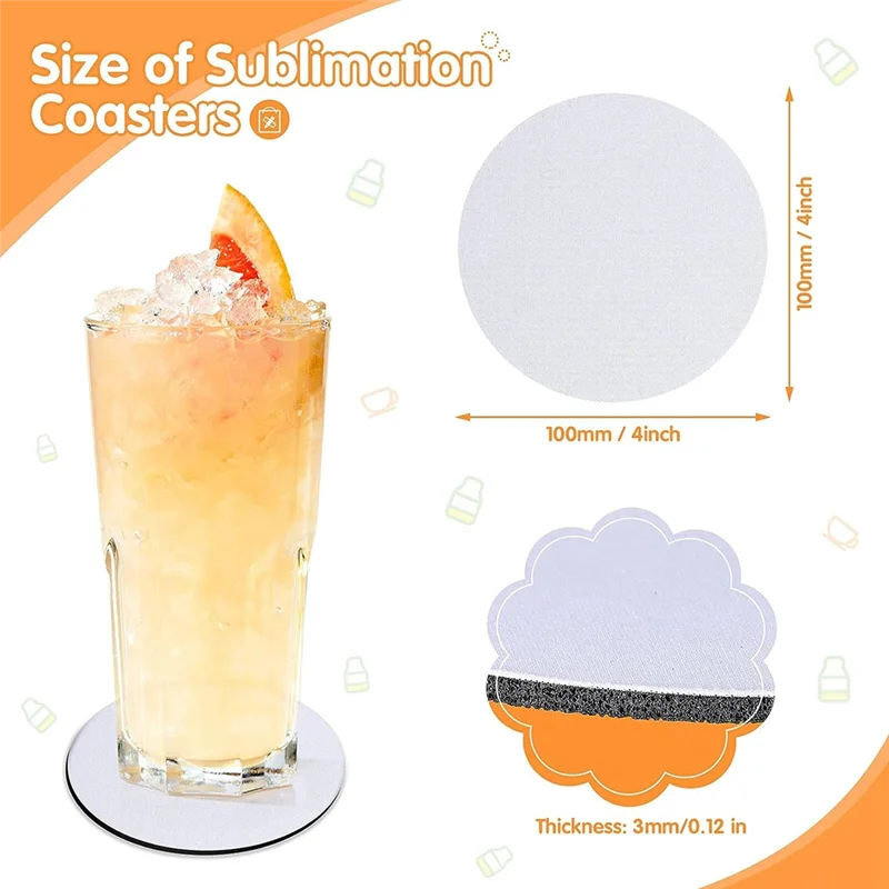 80 posavasos de taza en blanco de sublimación a granel, estera de taza redonda en blanco de 4x4 pulgadas de goma para impresión de prensa de calor de transferencia por sublimación-A22G