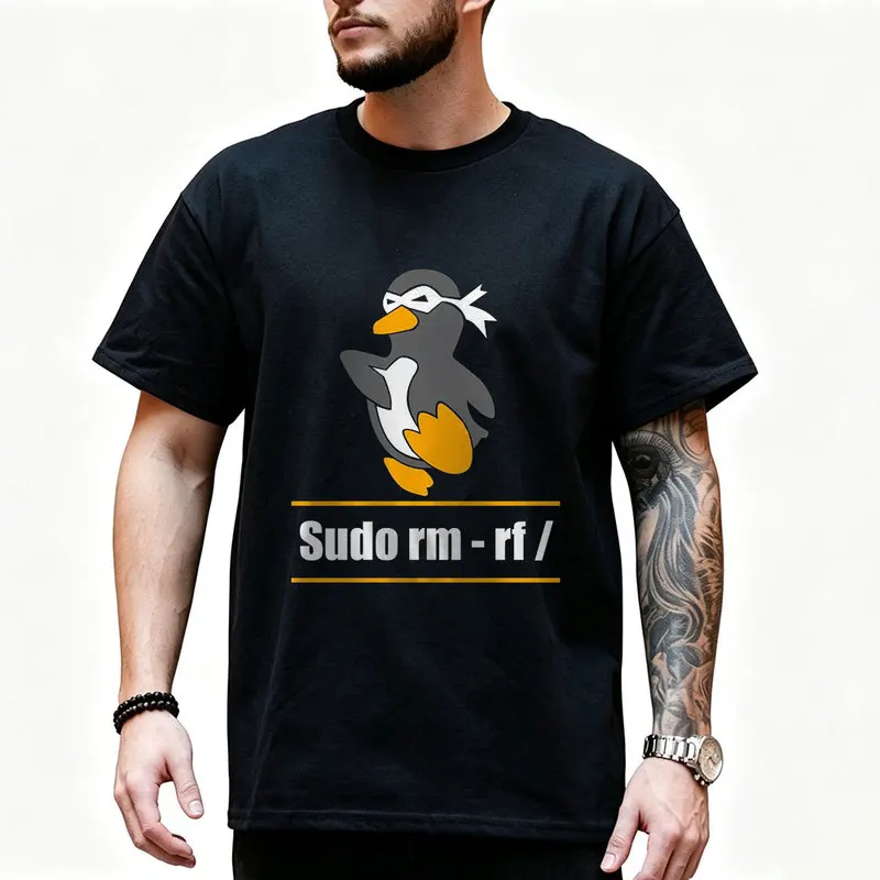 Tux Linux Pinguin Sudo Rm Rf Computerfreak Hacker Graphic T‑Shirt for Programmer Software Engineers Geek IT Developer Gift Tees