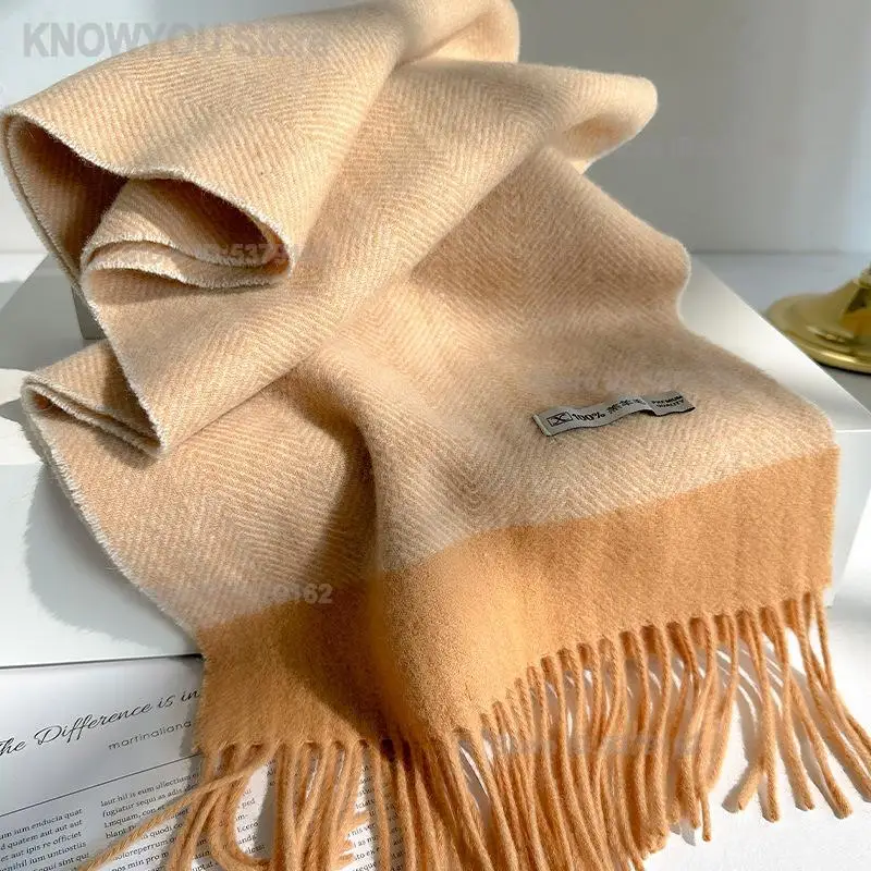 Unisex Couple Autumn Winter Warm Neck Wrap Fashion Casual Shawl Women Korean Style Wool Color Block Scarf Versatile
