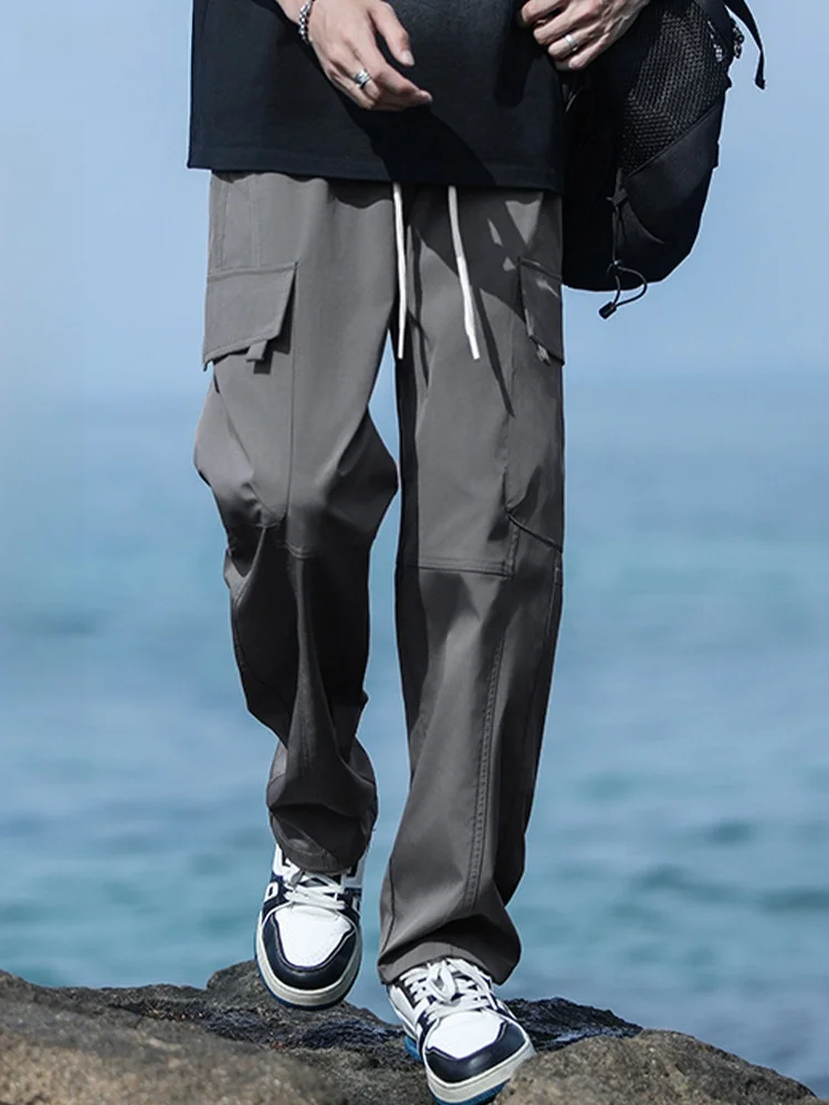 

VIIOW American Functional Workwear Pants Men's Summer Thin Outdoor Straight Leg Wide Leg Logging Pants Casual Loose Fit