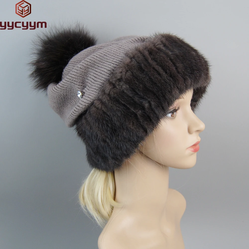 Winter Brand Luxury Hats Women Real Mink Fur Knittd Cap Hand Sewing Warm Beanies Cap Lady Fashion Natural fur Snow Hat Elastic