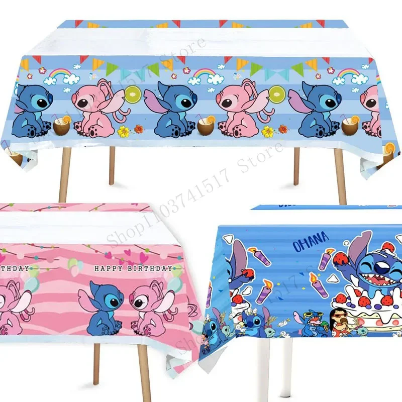 Disney Stitch Party Tablecloth Kids Birthday Party Decoration Blue Pink Angel Table Cover for Baby Shower Supplies Tablecover