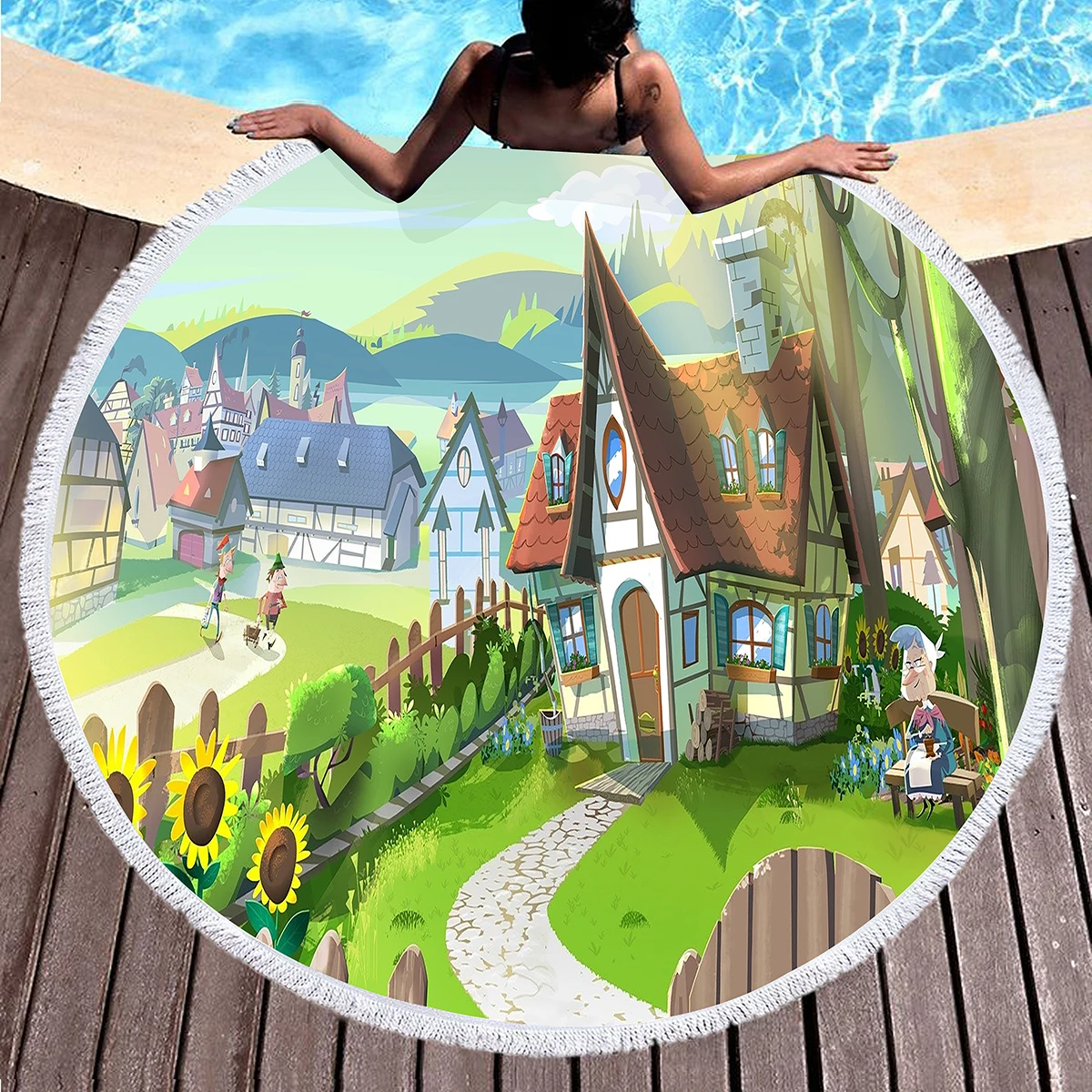 منشفة الشاطئ المستديرة، الكرتون خرافة التحوط منزل الرمال مقاومة شال بطانية الشاطئ، ماصة سريعة الجافة منشفة حمام السباحة سجادة للرحلات #3