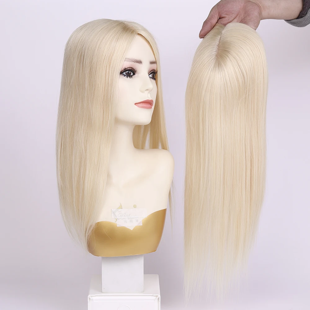 Blonde Hair Topper Clip In Toupee 15x16CM Middle Part Sraight Hair Topper Hairpiece For Women Hair Loss Thinning Hair