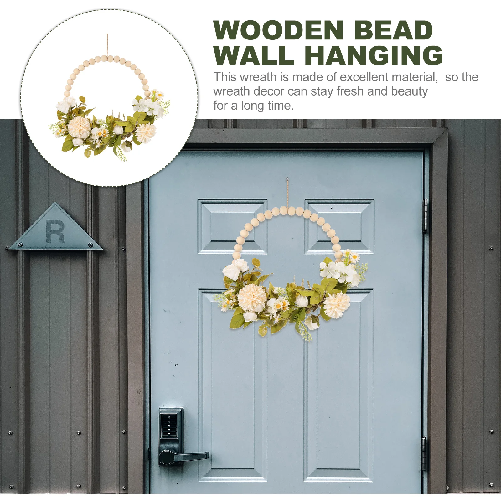 

Wooden Bead Garland Pendant Simulation Wreath Hanging Decoration Home Decor Wedding Floral Door Wreath Artificial Green Leaf
