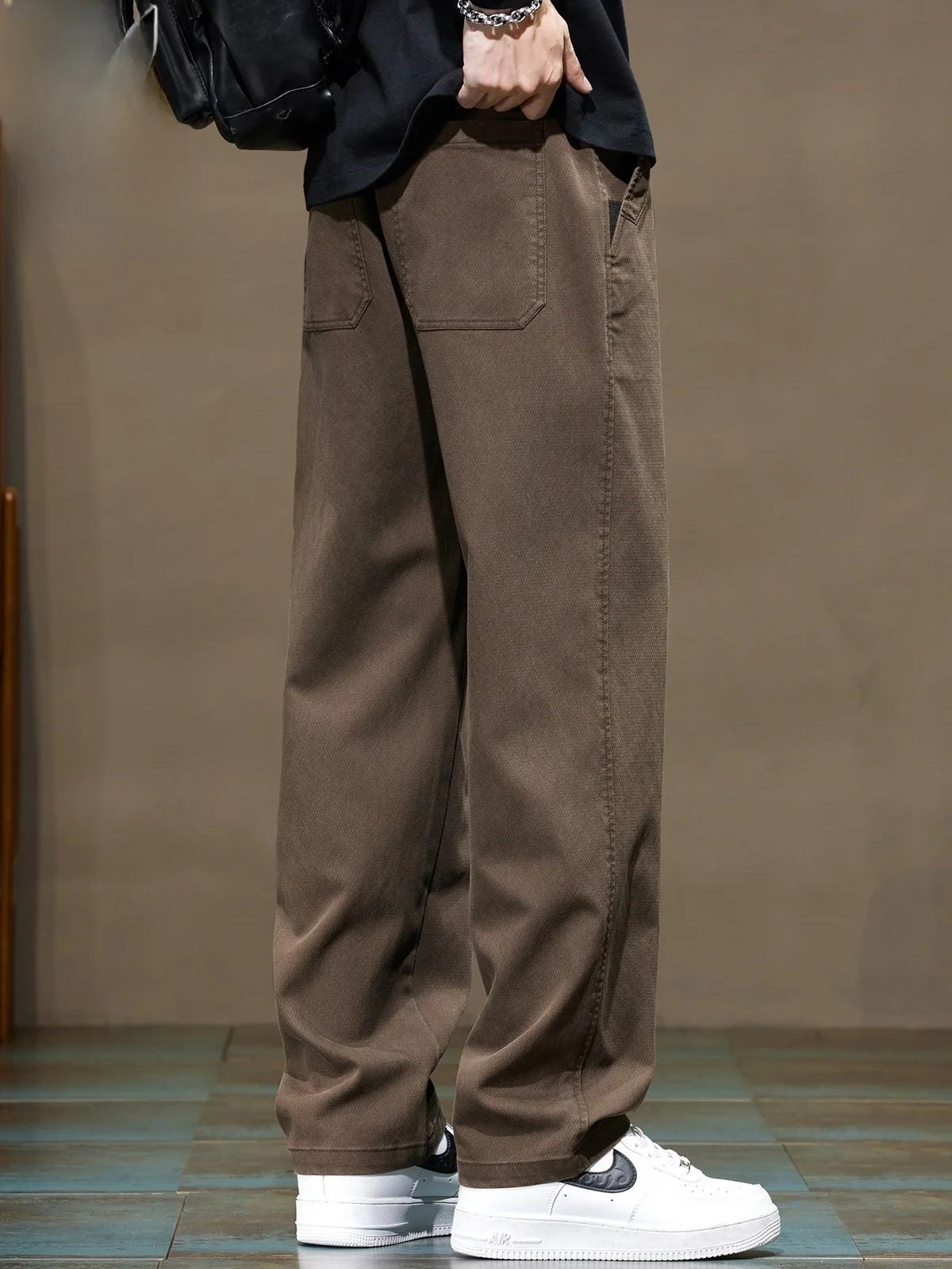 

Мужские повседневные брюки Весна 2026: Свободные, прямые, длинные, модные, универсальные, со средней посадкой, на молнии, с защитой от сминания, молодежные