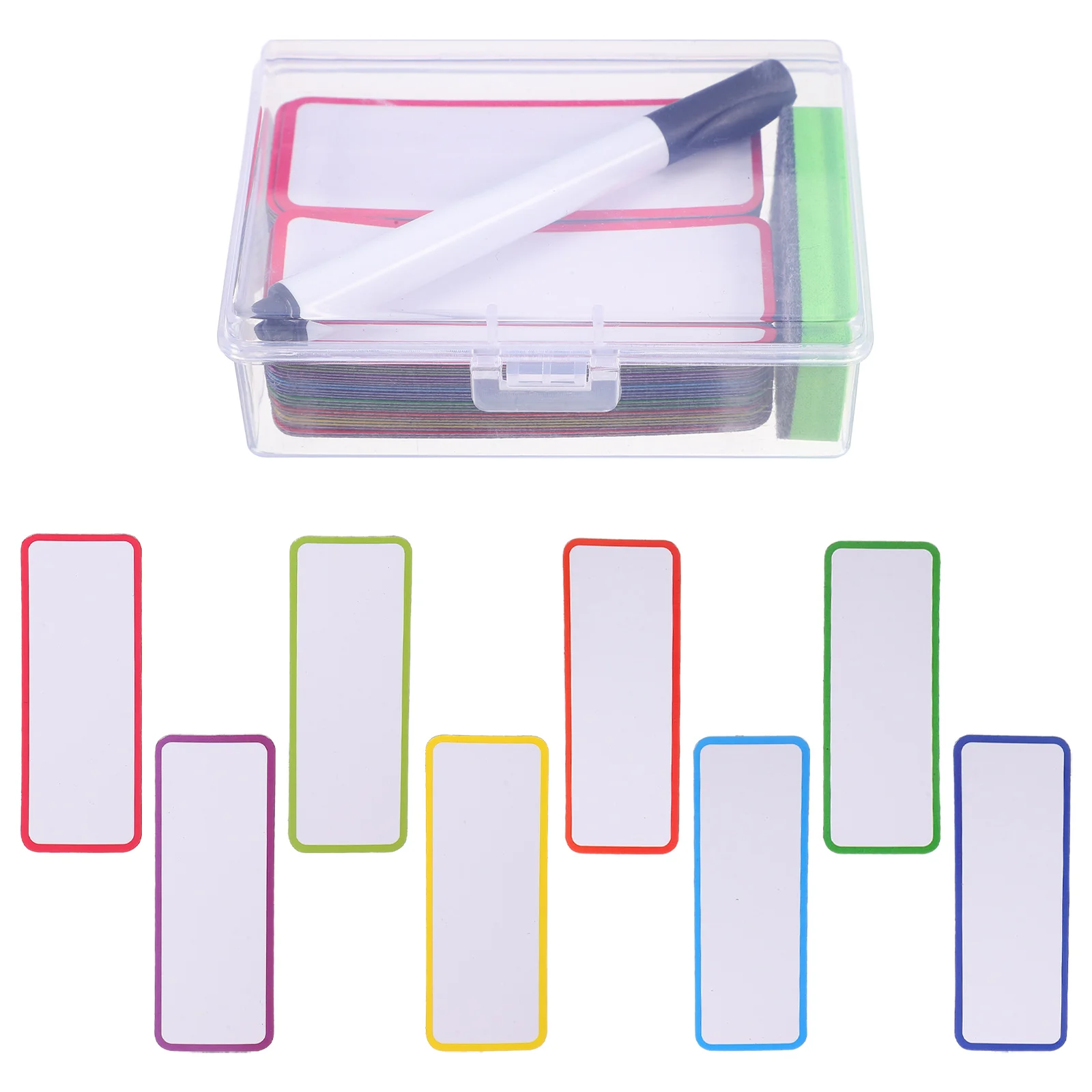 54 قطعة ملصقات مغناطيسية قابلة لإعادة الاستخدام شرائط قابلة للمسح الجاف للكتابة للسبورة البيضاء منظم خزانة الثلاجة علامات الاسم المرنة لوحة التسمية #1