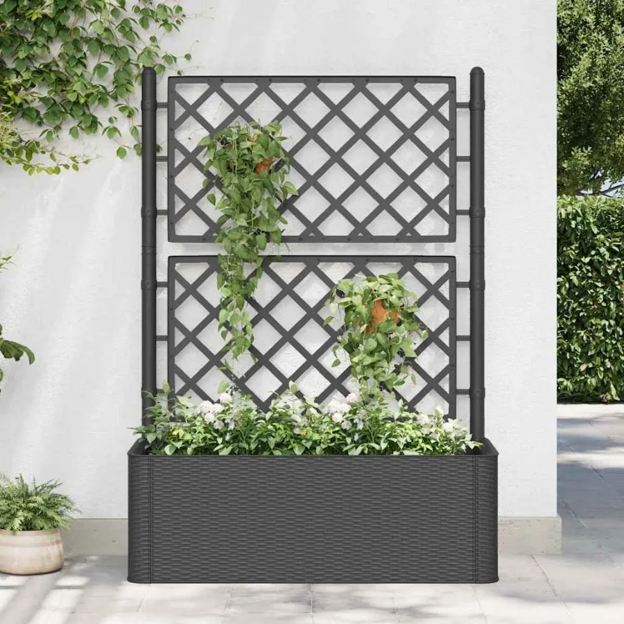 Macetas Elevadas de Plástico PP Antracita de 39.4 x 16.9 x 55.9 Pulgadas para Uso en Jardín, Duraderas y Resistentes a la Intemperie