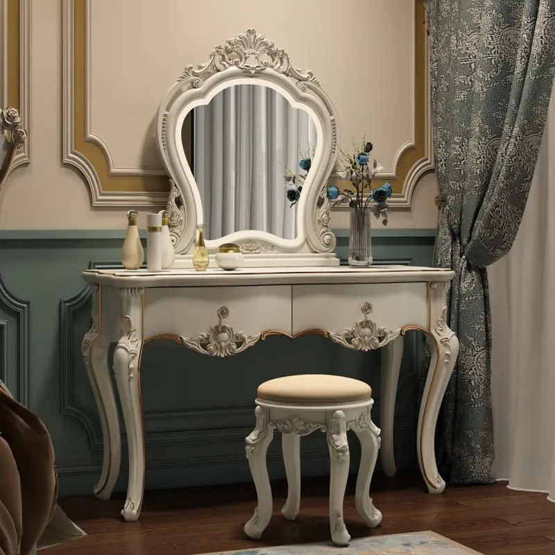 HYS new European dressing table bedroom dressing table multi-functional princess dressing table small apartment pastoral
