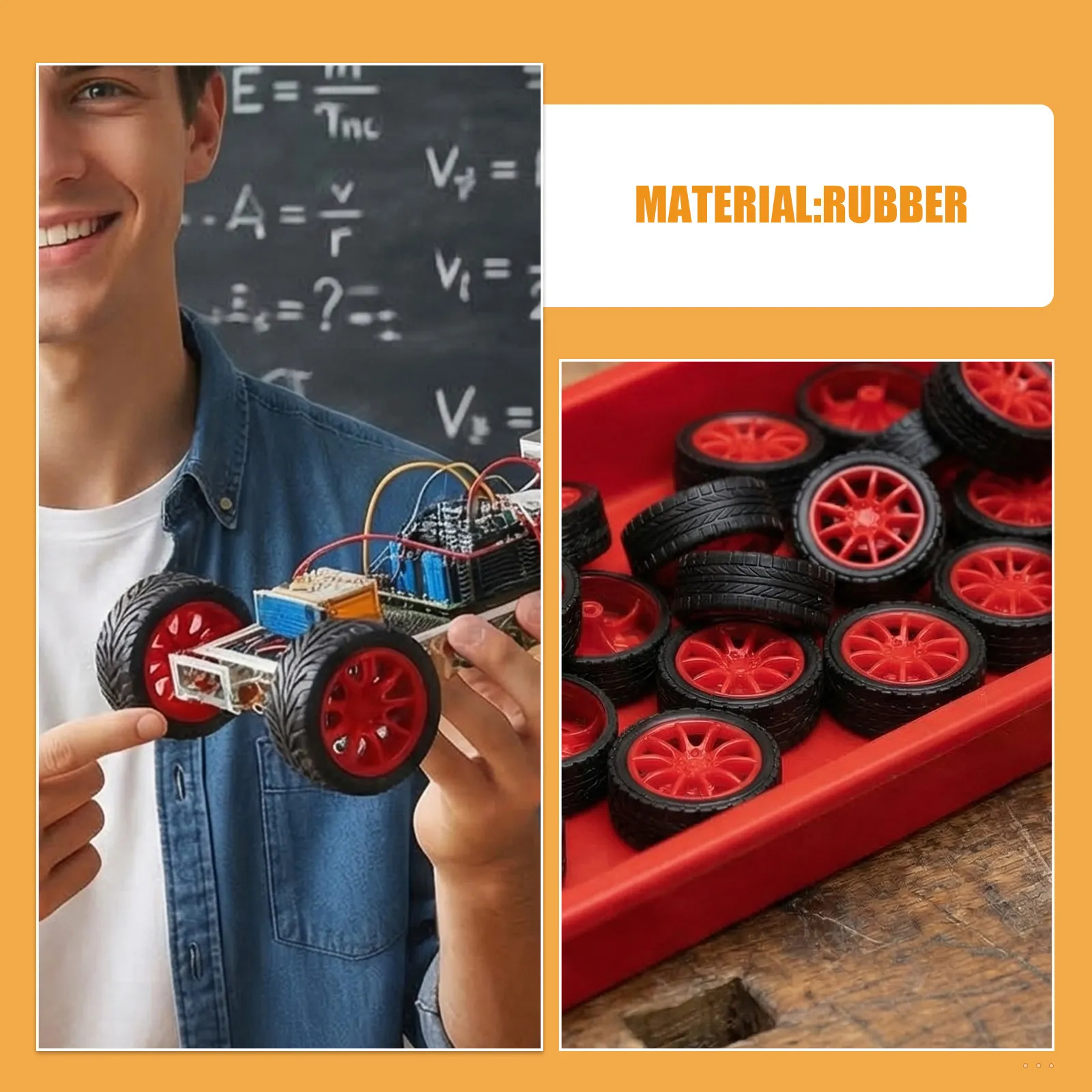30Pcs 30Mm Car Wheels 2Mm Axle Bore Miniature Rubber Tires DIY Robot Science Experiment Replacement Accessories Stem Project
