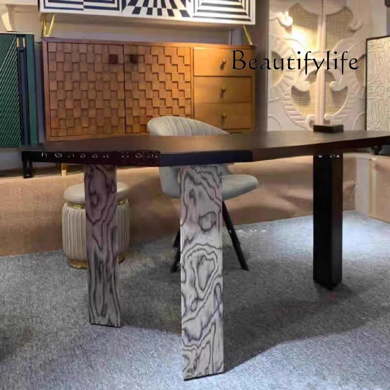 

XMedieval Designer Italian Minimalist Solid Wood Desk Creative Special-shaped Irregular Desk Computer Desk