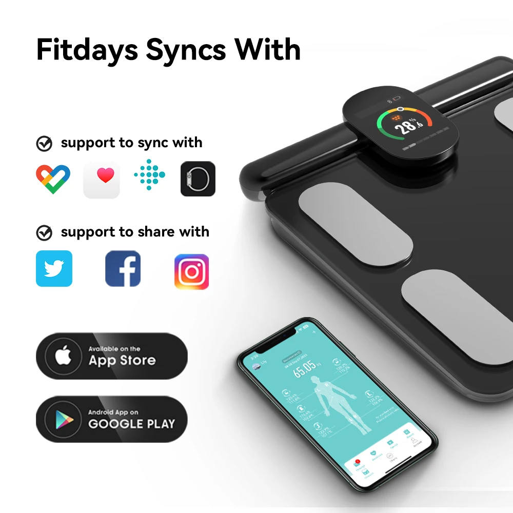 Fitdays Smart Body Composition Scale Hands 8 Electrodes Bioimpedance Balance Scale Professional Gym Smart Body Fat Scale