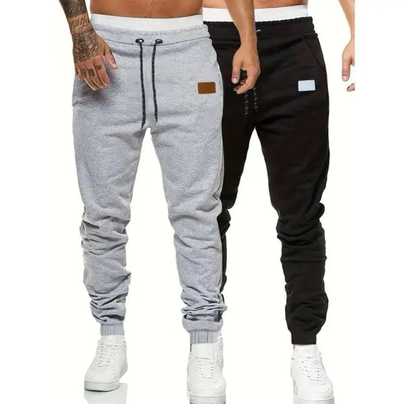 

Men's Dstring Pure Color Casual Sports Pants with Foot Covering Straight Leg PVC Fabric ex Winter Faion