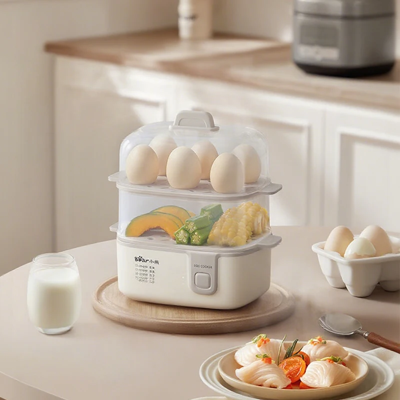 

2-Tier Egg Cooker Perfect for Hard/Soft Boiled Eggs Steamed Egg Custard Fast Heating one-click operation Ideal for Breakfast