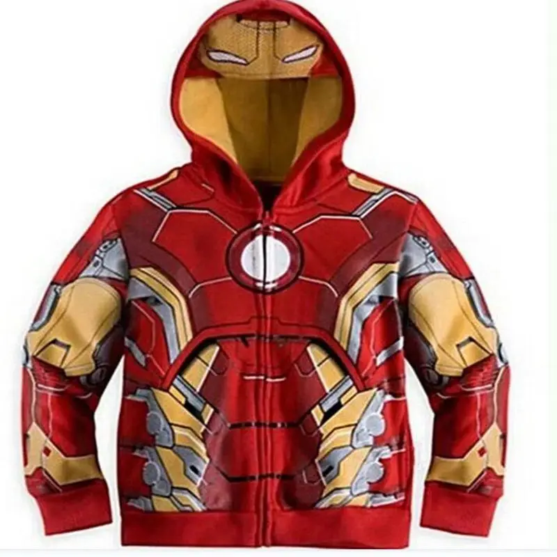 Top de pijama de manga comprida infantil, casacos com capuz infantil, roupas de bebê, Homem-Aranha, Homem de Ferro, primavera, outono