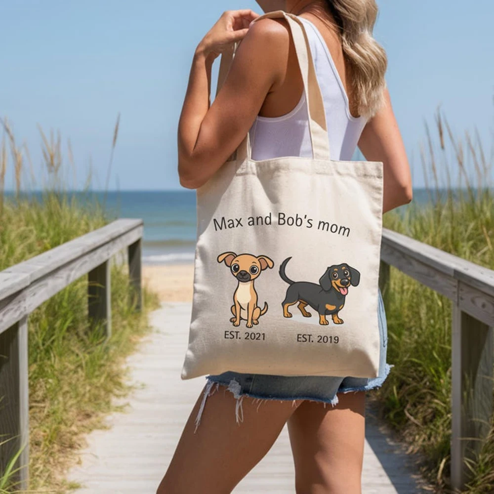 

Varsity Canvas Tote Bag Custom Paired Pet Slogan Print Academic Staff School Shift Daily Private Belongings Placement Gift